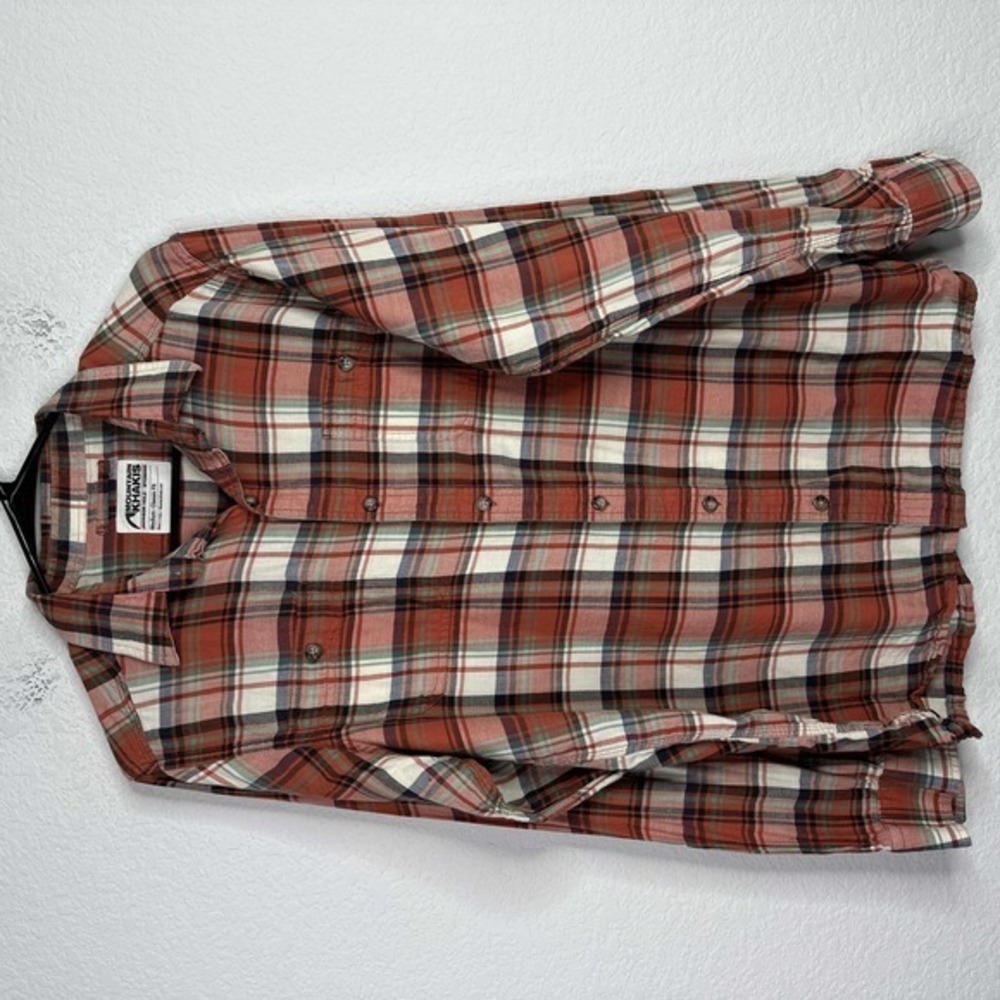 Mountain Khakis Shirt Mens M Orange Long Sleeve Plaid Flannel Western Gorpcore
